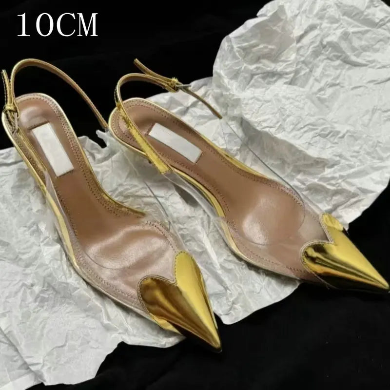 2025 New PVC European Style High Heels Women'S Summer Pointed Toe Runway Sandals Party Shoes