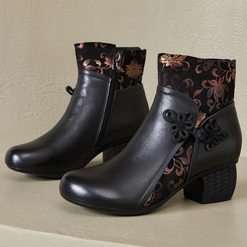 2025 Leather Ankle Boots Women High Heels Black Shoes for Women Handmade Genuine Leather Women Knight Boots Sale