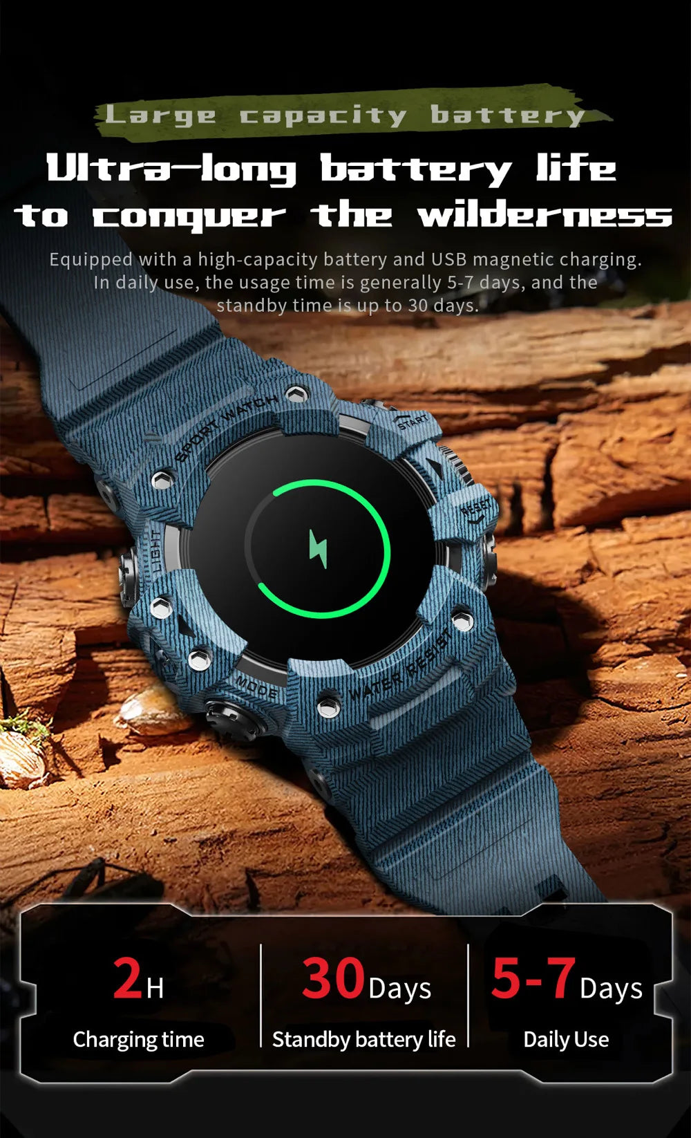Outdoor Sports Smart Watches Men Blue Tooth Call Smartwatch Compass Waterproof Sleep Health Monitoring Message Push Flashlight