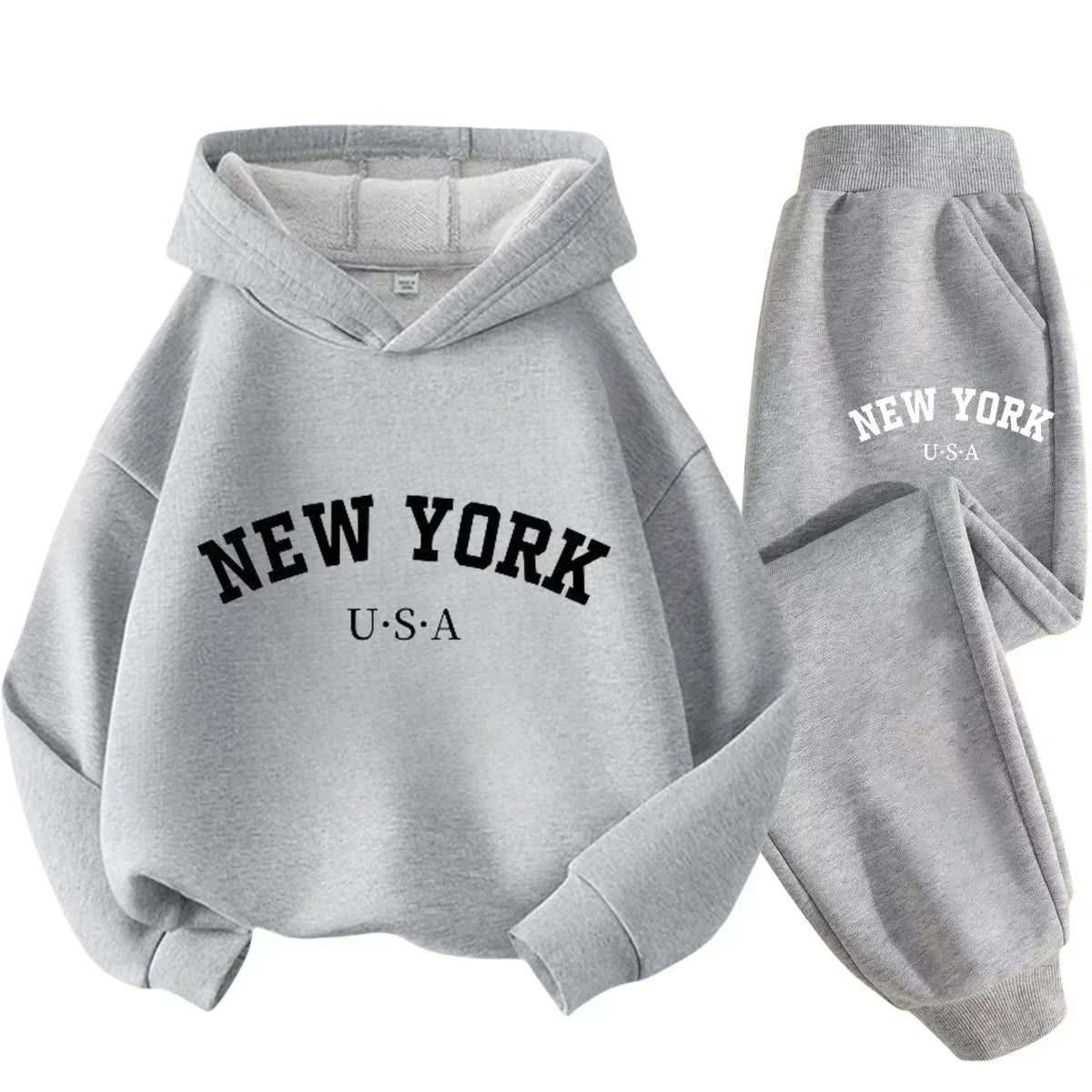 Children's Black Sports Outdoor Letter Print Hooded Sweatshirt 3-12 Years Old Boys and Girls Casual Set Sweatshirt + Pants