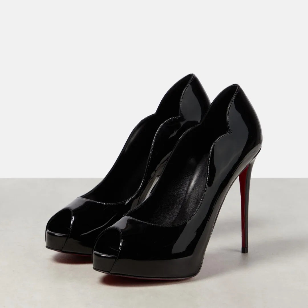 Peep Toe Apricot Color Patent Leather Women’s Pumps Platform Stiletto Super High Heels Slip On Red Sole Single Shoes Female 202