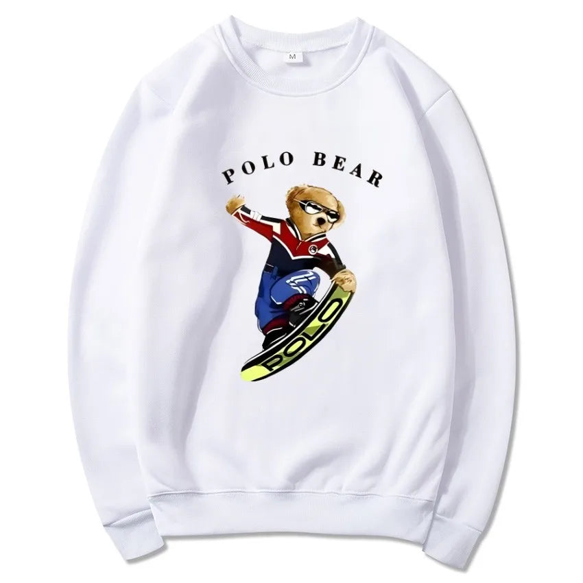 Men's casual and comfortable pullover, fashionable and versatile hooded sweatshirt with teddy bear pattern, sports shirt BAZAARHUBO