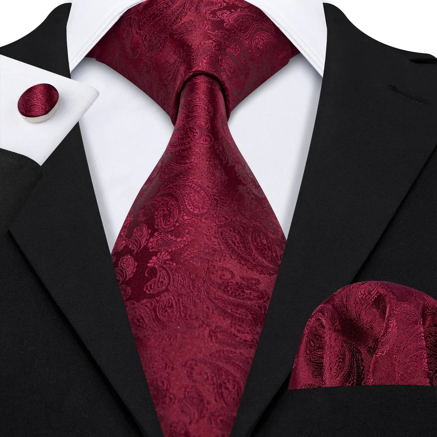 Exquisite Rust Red Silk Ties For Men Designer Pasiley High Quality Handkerchief Cufflinks Set Wedding Party Business Barry.Wang BAZAARHUBO