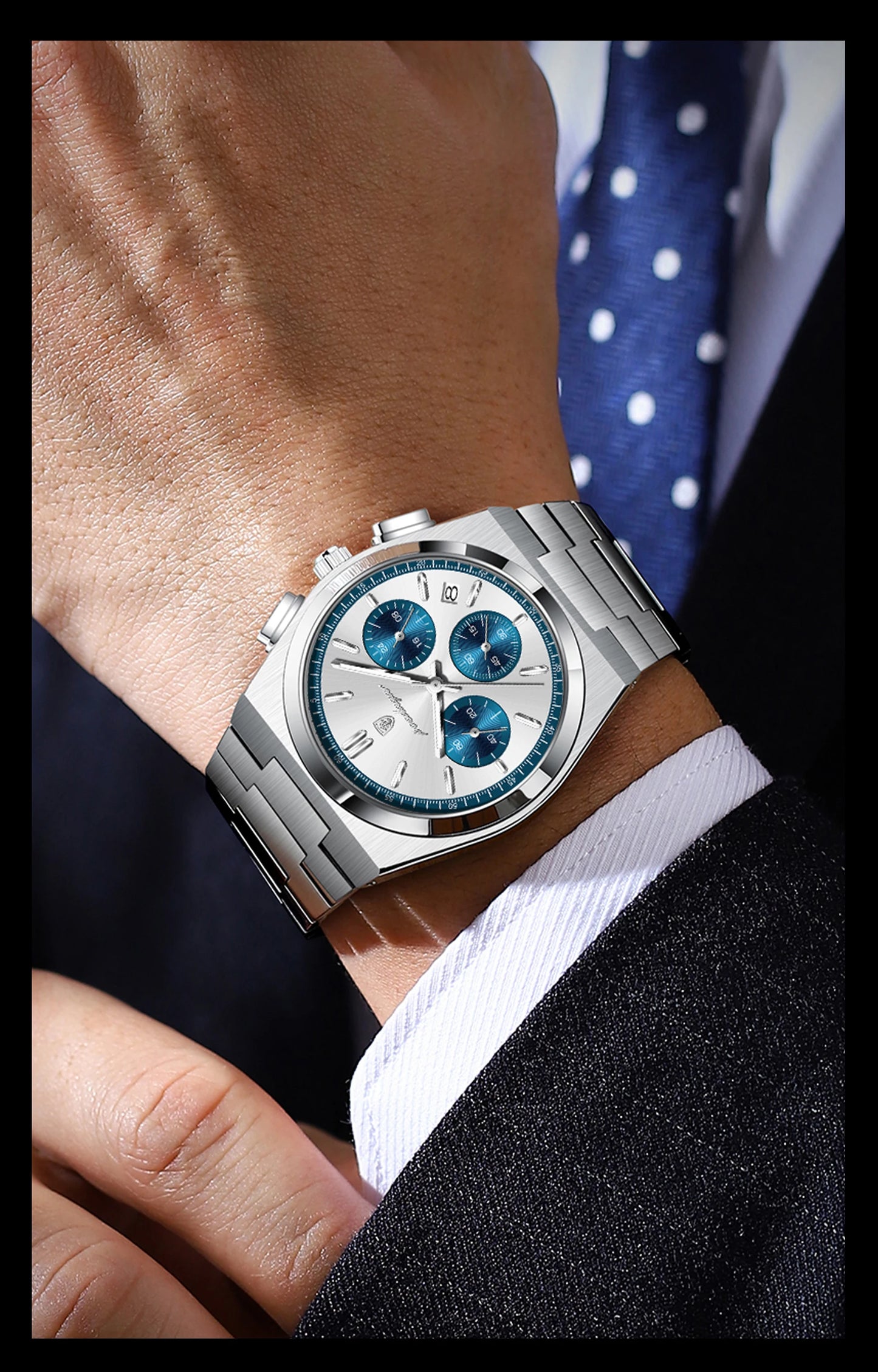 POEDAGAR Top Business Man Quartz Watch Waterproof Luminous Date Chronograph Stylish Watches For Men Stainless Steel Men's Watch
