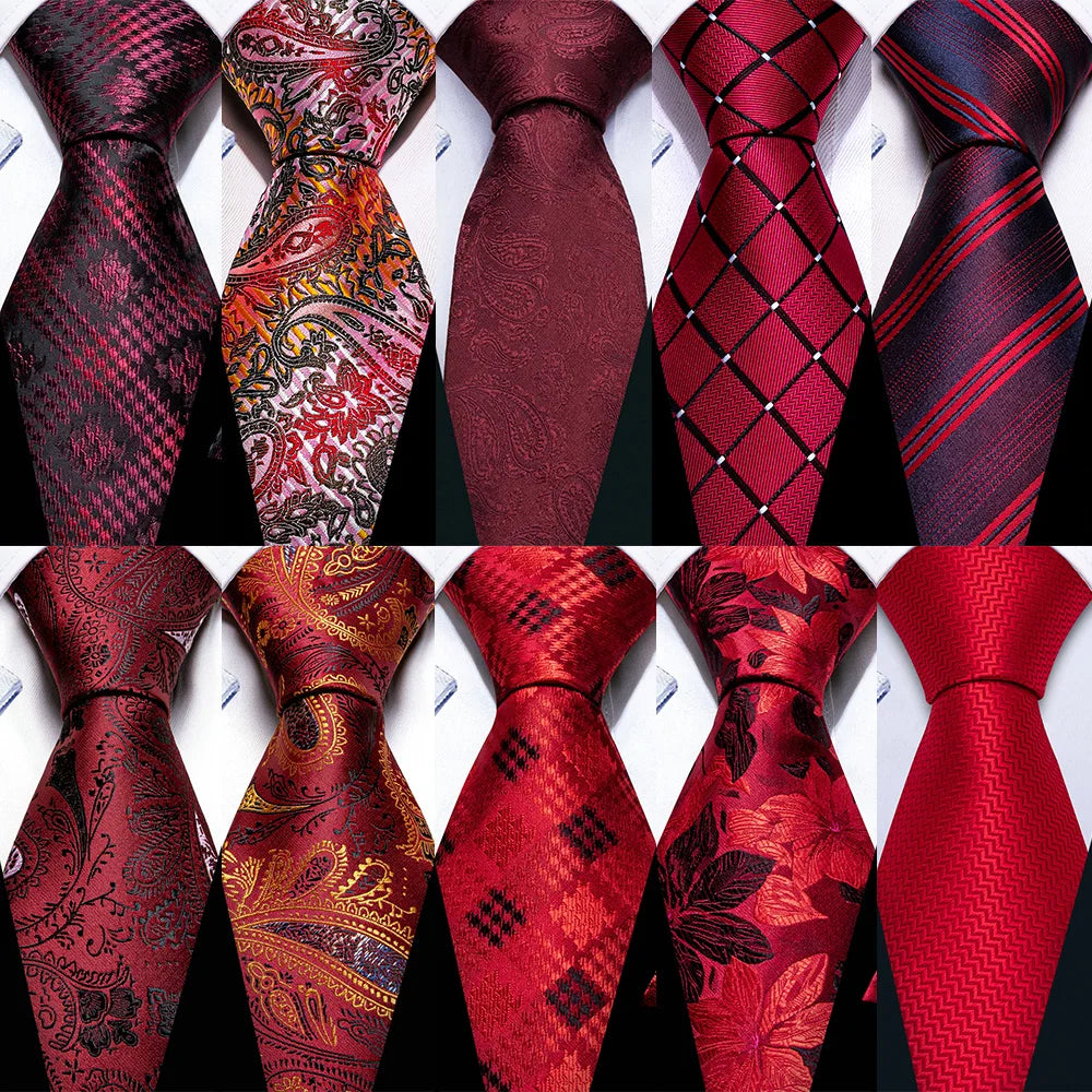 Exquisite Rust Red Silk Ties For Men Designer Pasiley High Quality Handkerchief Cufflinks Set Wedding Party Business Barry.Wang BAZAARHUBO