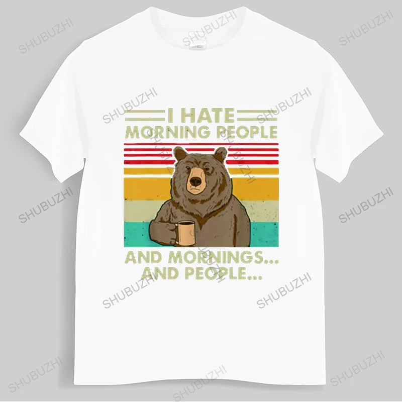 I Hate Morning People And Mornings And People T Shirt Funny-Bear Drink Coffee Lover Cute Lazy Animal Retro T-Shirt