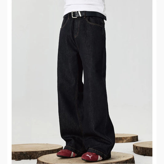 American Style Vintage Black Blue Men Jeans Fashion Straight Leg Loose Denim Pants Male Comfortable Daily Commute Trousers