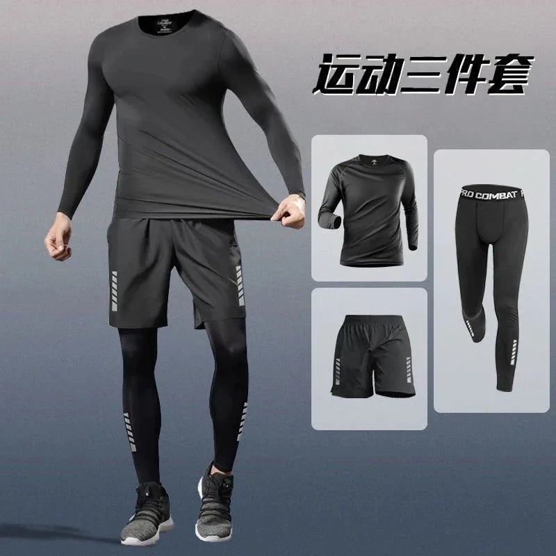 Training Jogging Tracksuits Running Outdoor Compression Suits Set 3PC Workout Tights Men Sports Suit Gym Sportswear Clothes