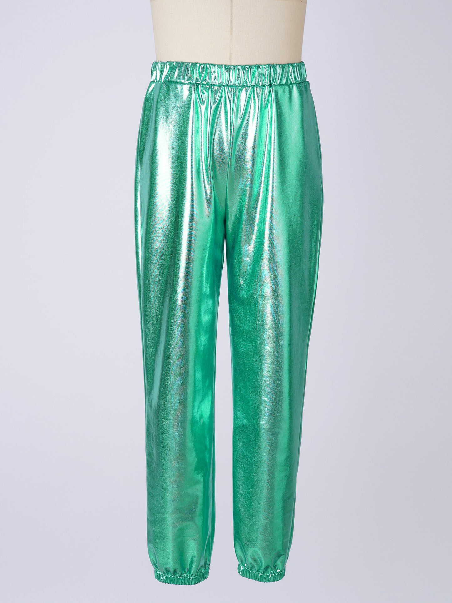 Kids Girls Fashion Party Clothes Glossy Metallic Elastic High Waist Dance Pants Hip Hop Trousers Streetwear Dancewear Sweatpant