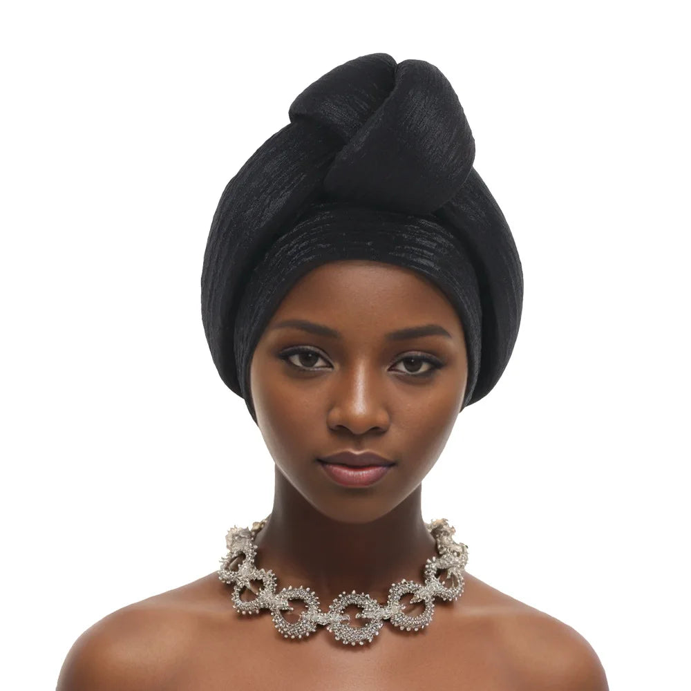 Handmade Big Knotted African Turban Cap Headtie Female Head Wraps Nigeria Wedding Party Headpiece Pre-Tied Headscarf Bonnet 2024