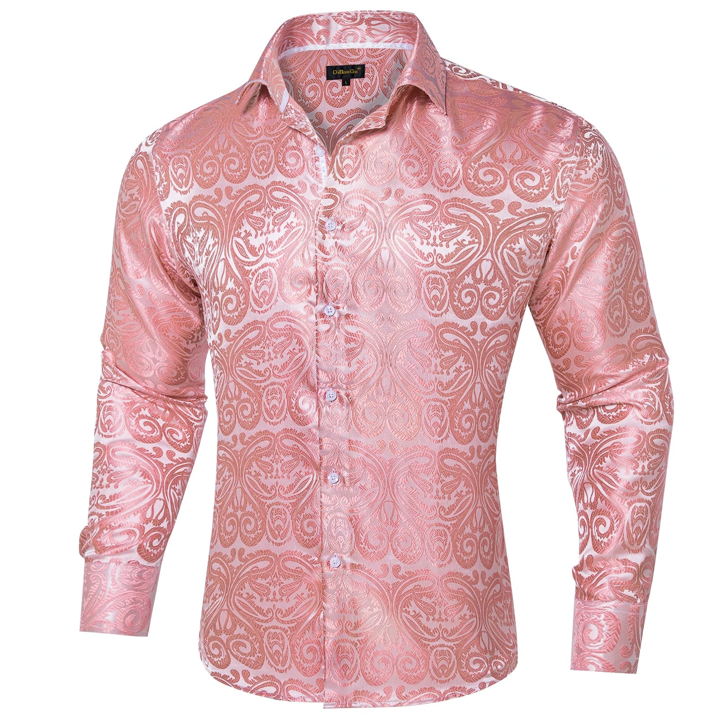 Luxury Purple Paisley Polyester Shirts for Men Long Sleeve Wedding Prom Men Clothing Button Down Collar Social Dress Shirt