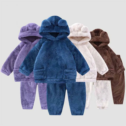 Boys Fleece Sets Girls Pajamas Suit Children's Long-Sleeved Top Trousers 2Pcs Winter Warm Outfits New Autumn Kids Home Clothes