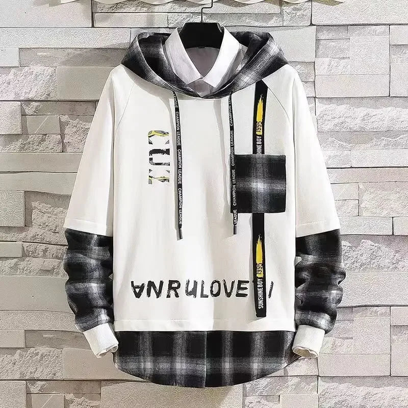 Sports Suits Jogging Male T Shirt Alphabet Pants Sets Hooded Clothes for Men Plaid Top Stylish Tracksuit Original Brands Cool S