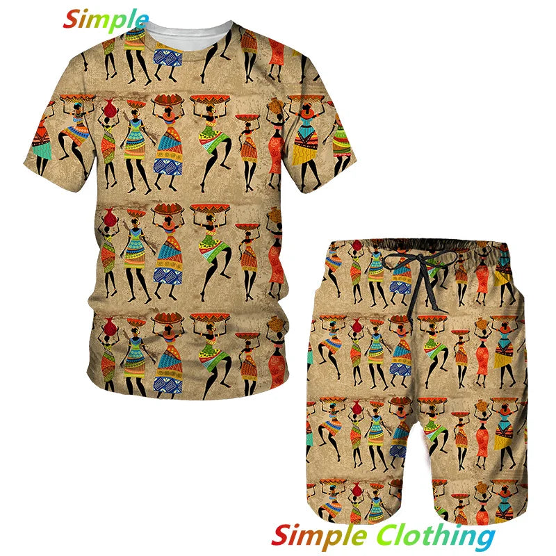 Men Tracksuits Clothing African Ethnic Style 3D Print Kids Sets Women T-Shirts Beach Board Shorts Swimwear Tees Tops Clothing