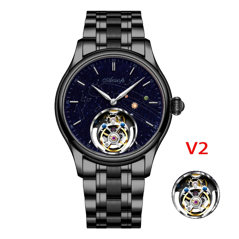 AESOP Flying Tourbillon Skeleton Mechanical Luxury Watches Waterproof Wristwatches Watch Brand For Men Movement Sapphire 2023