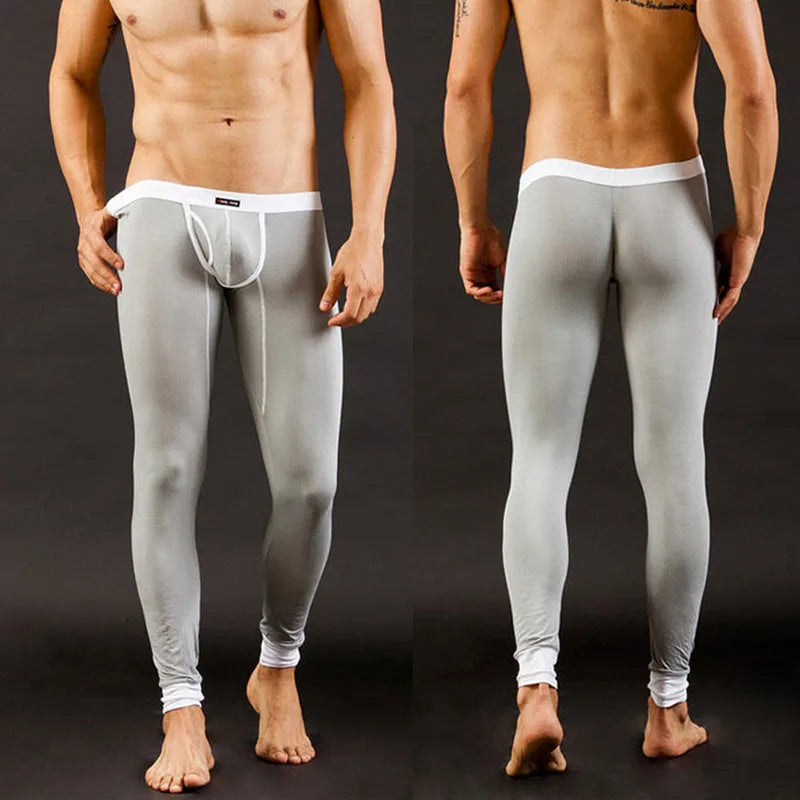 Mens Thermal Underwear Low Rise Modal Base Layer Open Front Pants Autumn Warm Thin Stretchy Comfortable Leggings