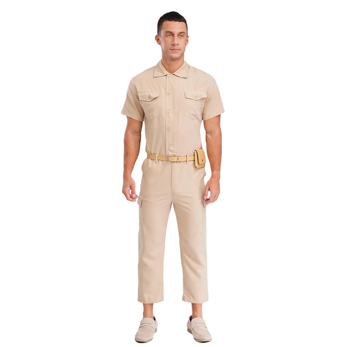 Mens Overalls Work Cargo Jumpsuit with Purse And Belt Workshop Uniform Multi-pocket Shorts Bottom Coveralls Rompers Work Wear