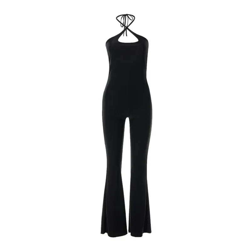 One-Piece Bodysuit Jumpsuit Slim Micro Flare Trousers Fashion Women Clothes Solid-Coloured Lace-Up Jump Suits For Women Cut-Out