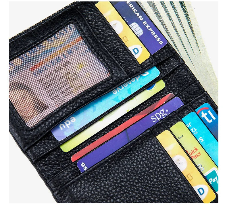 Short Genuine Leather Wallet Women RFID Card Holder Purse Ladies Mini Soft Real Cow Leather Clutch