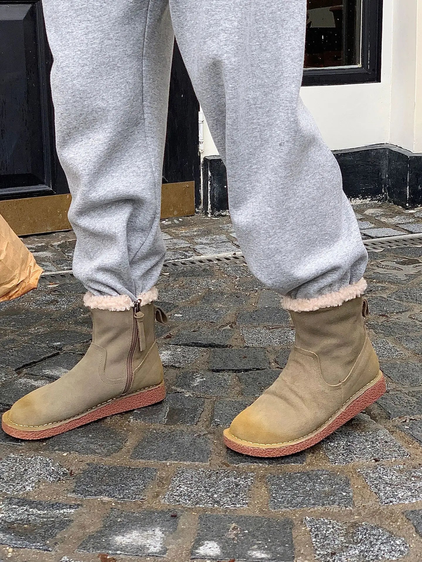 Careaymade-Genuine cow leather Snow cotton round head flats woolen short boots plush warm snow boots Oversized shoes size 35-43