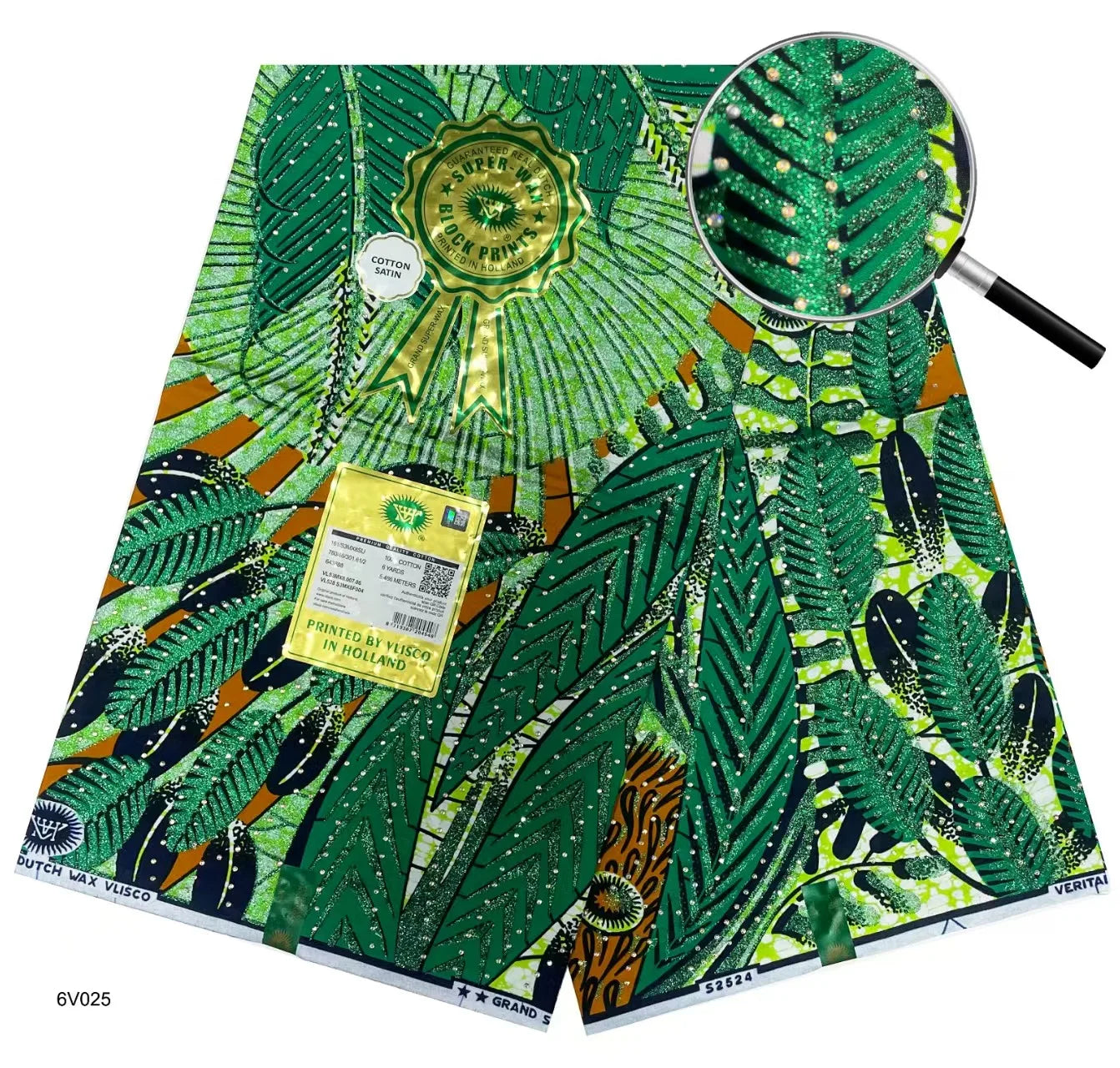 African Wax | Fabric Wax WIth Stones | Wax Block Fabrics For Women Dress, 6 Yards Wax Tissu