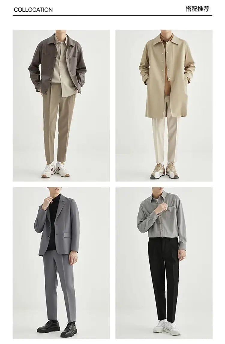 Spring and Summer Draped Trousers for Men's Cropped Trousers Straight Loose Men's Light Business Draped Casual Pants
