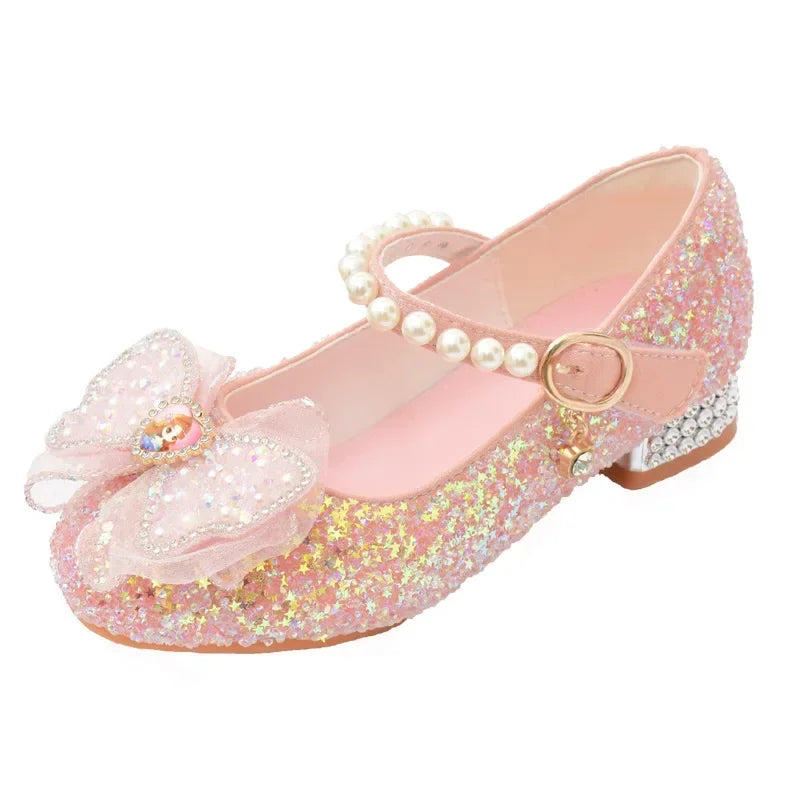 Girls' Shoes High Heels for Kids Elegant Girl Shoes Party Sequin Child Girl Heel Shoe Church First Communion White Princess Shoe