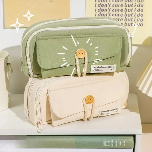 Cute And Convenient Canvas Pencil Case Large Opening Capacity for Student Supplies Cosmetics Travel Handbag 1pc