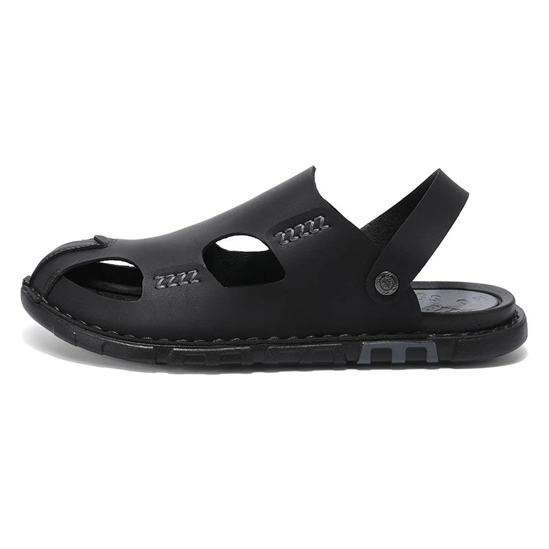 New Men's Leather Sandals Summer Slippers Beach Sandals Hollow Fashion Comfortable Outdoor Leisure Sports Sandals Large Shoes