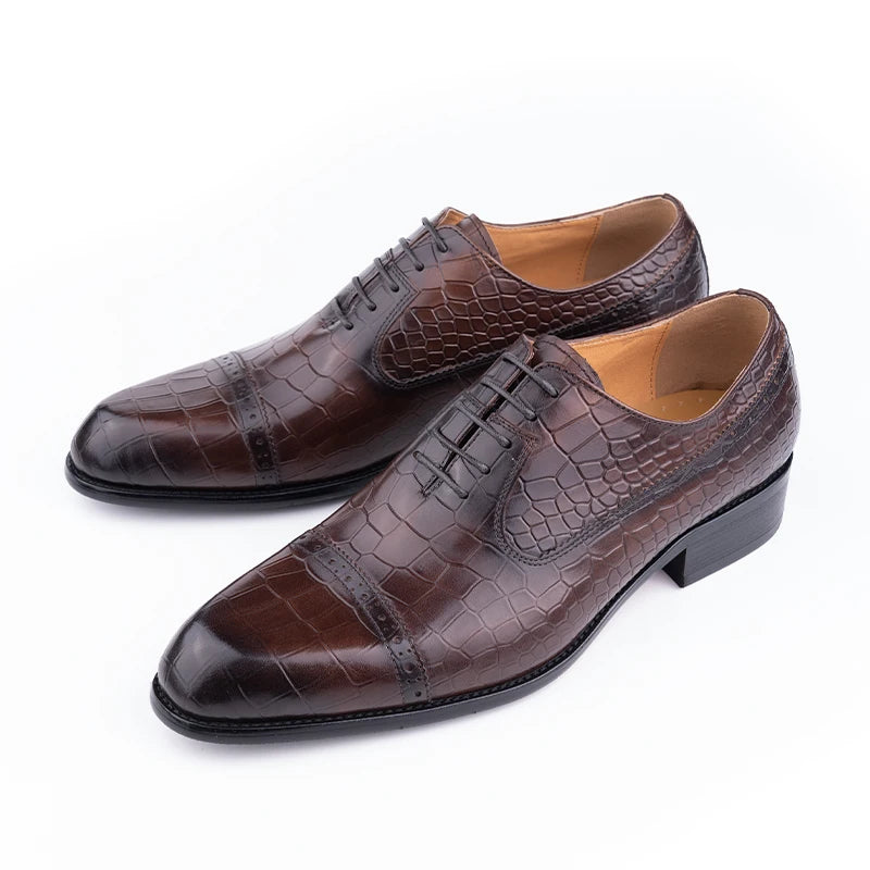 New Printing Luxury Formal Men's Shoe Genuine Leather Evening Party Office Classic Model Oxford Lace Up Formal Office Dress Shoe