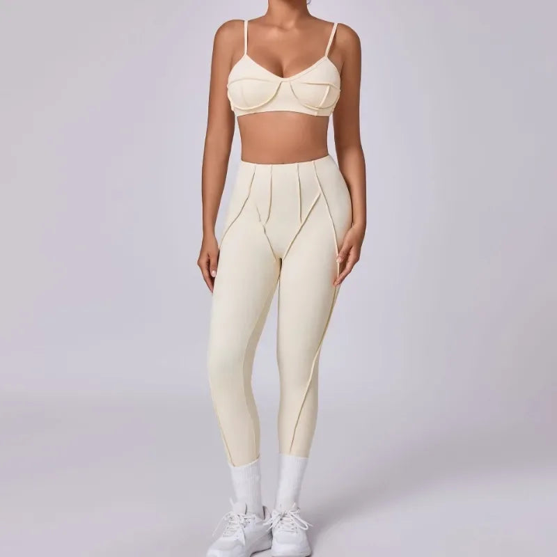 Yoga Fitness Sports Sets High Waist Hip-lifting Shorts Open Back Bra Suit Casual Running Workout Gym Leggings Sexy Set for Women