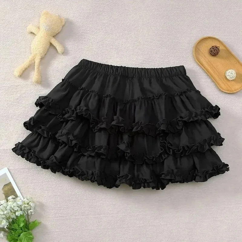 Mini Skirts for Women Sweet Cute Jupe Fashion Summer Japanese 2025 Faldas Mujer De Moda Bow Polka Dot Ruffles Y2k Skirt