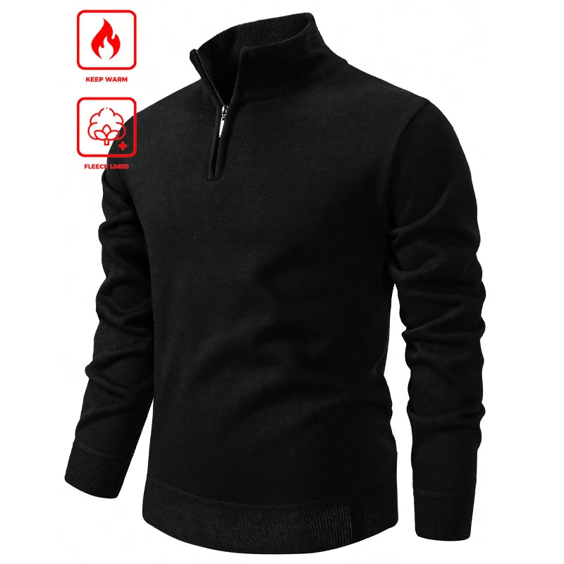 Mens Soft Sweater European American Style Knitwear High Neck Zipper Pullovers Brown Casual Sweaters