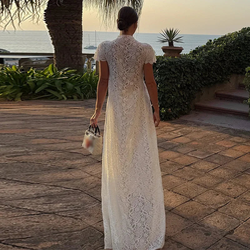 See Through Lace Vest Pant Set Women Beach Sling  Tops Pleated Straight Pants 2026 Summer Vacation Hollow Out Lady Suits