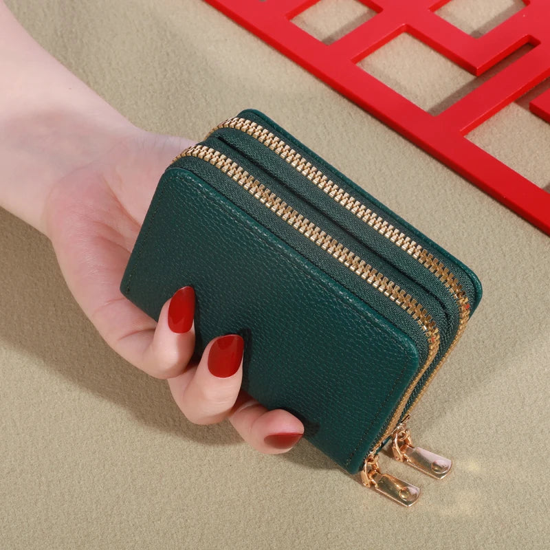 Women's Short Wallet with Transparent Closure. Litchi Pattern. Monaiea Multi Card Slot Wallet, Large Capacity, Fashionable