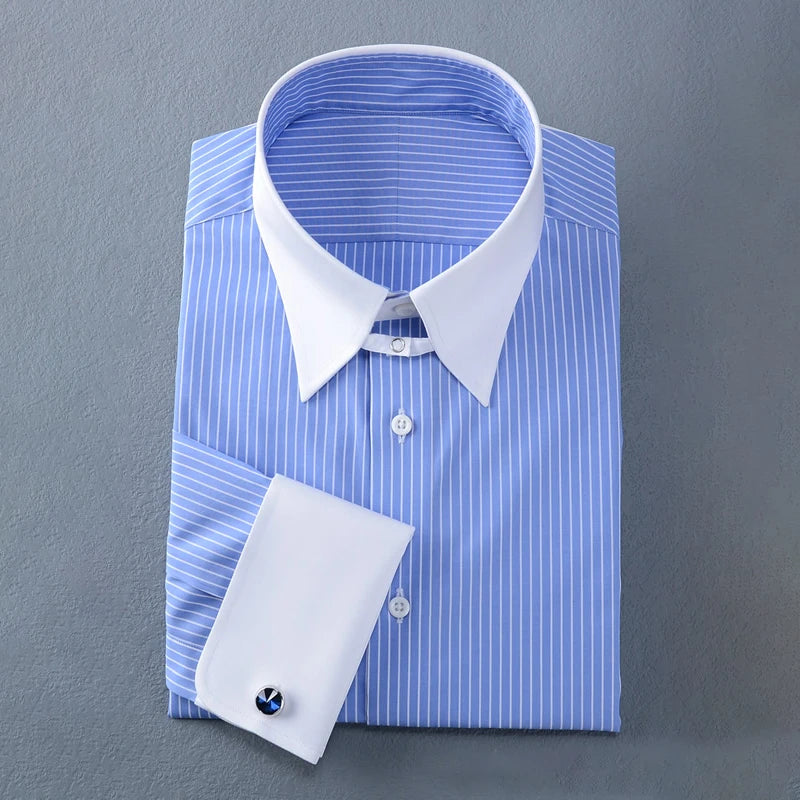 2024 new classic long sleeve buckle men's shirt vintage French collar men's shirts wholesale