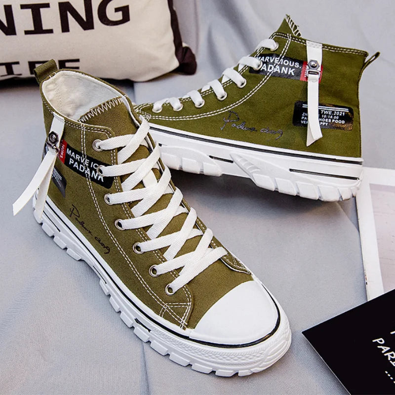 Men's Canvas Shoes High Top Sneakers Breathable Platform Casual Shoes Lace-up Flats Men Non-slip Vulcanize Shoes Tenis Masculino