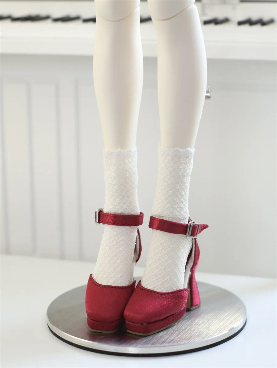 BJD Doll Shoes Toys GL/DFH 1/4 Girls High Heels Square Toe Pink White Black Soft Silk Elegant Glossy Leather Doll Accessories