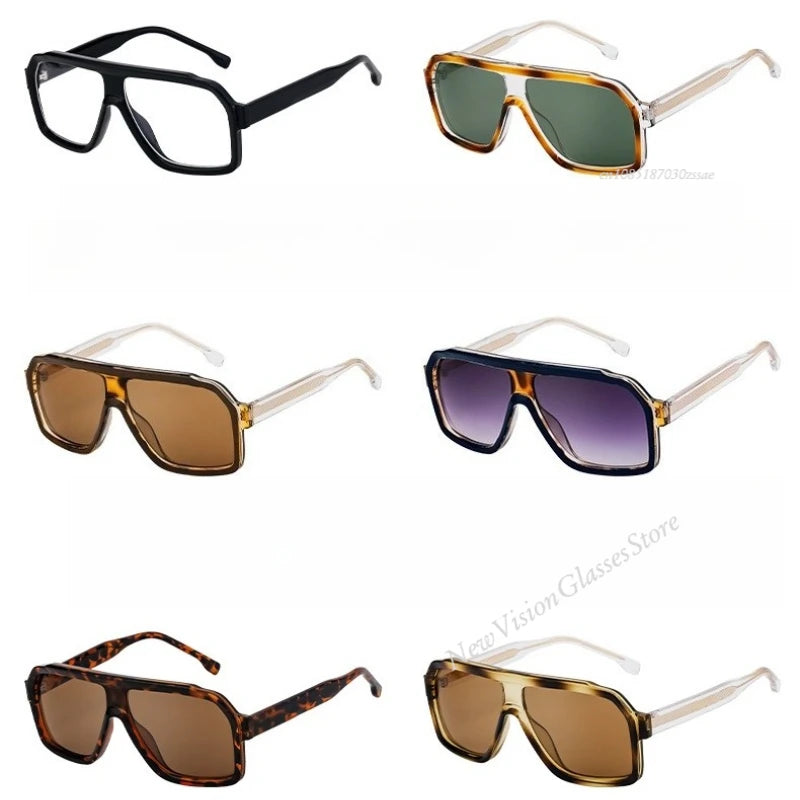 Retro Pilot Men Sunglasses Fashion Clear Gradient Shades UV400 Women Luxury Square Sun Glasses BAZAARHUBO