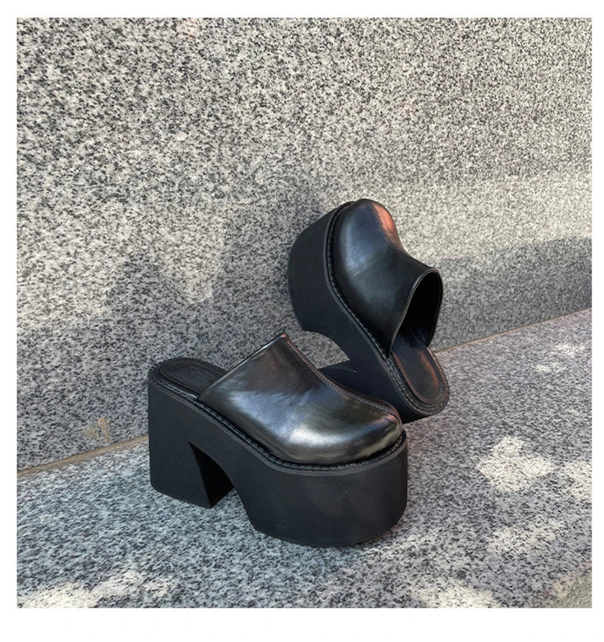 Sandals Summer 2026 New Women Slippers Baotou Platform Trend High Heels Ladies Shoes Pumps Black Soft Leather Thick Slides Mujer