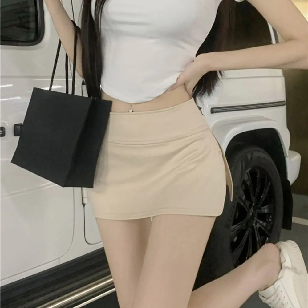 Simple High Waist Women's Skirt Pants Solid Color Sexy Sports Short Skirt Side Slit Anti Glare Pencil Skirt Ladies
