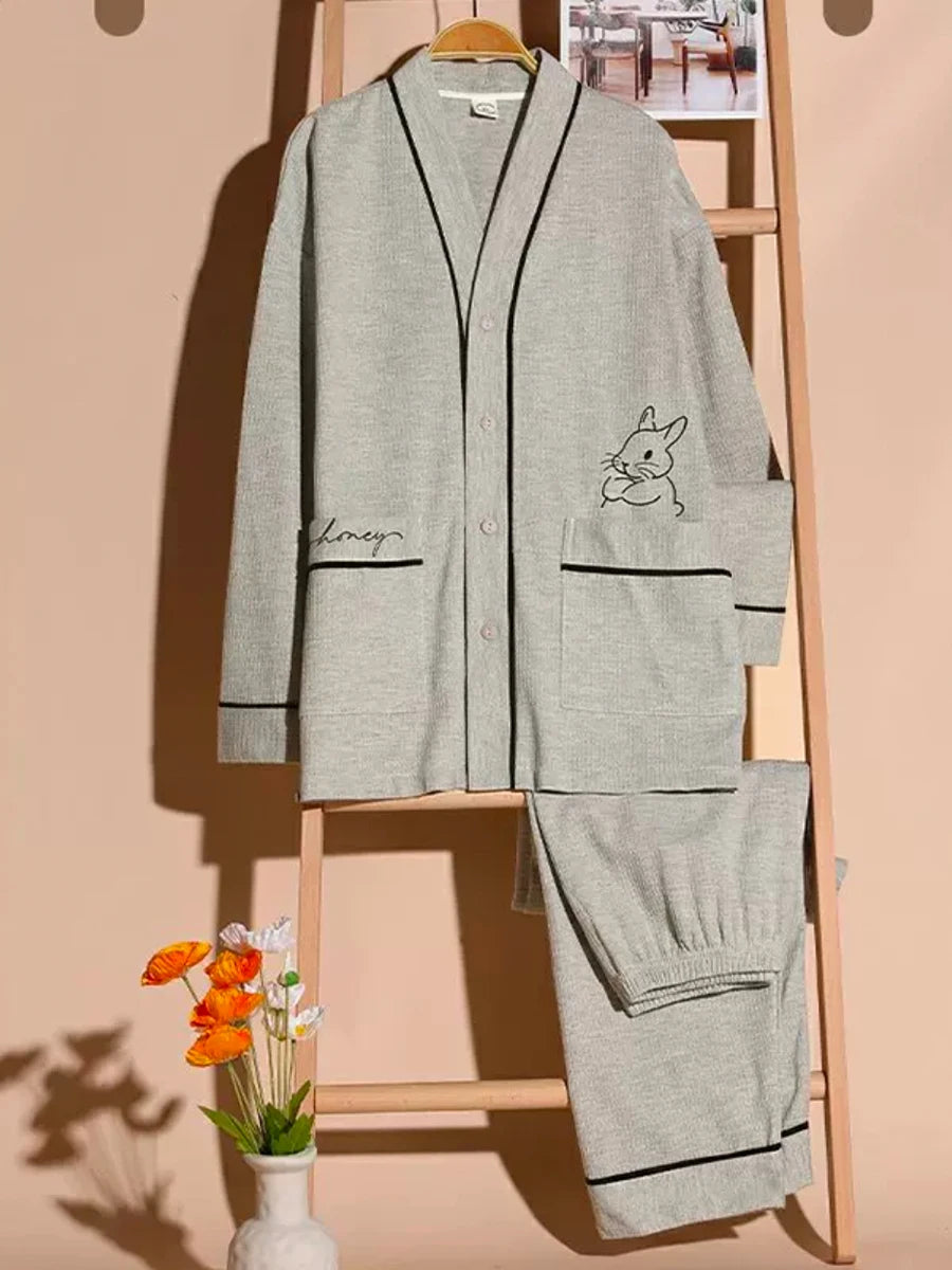 Pajamas for Men Spring and Autumn Long-Sleeved Young Men's Simple Casual Lapel Autumn and Winter Home Wear Set
