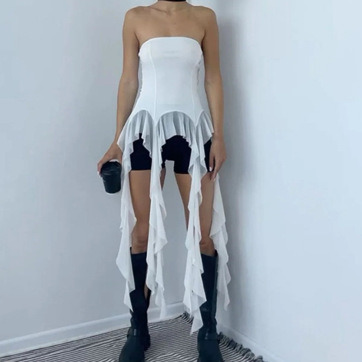 Irregular Fashion Sexy Ruffle Top Women Summer New Sleeveless Solid Tube Tops Lady Evening Party Club Off Shouder Streetwear