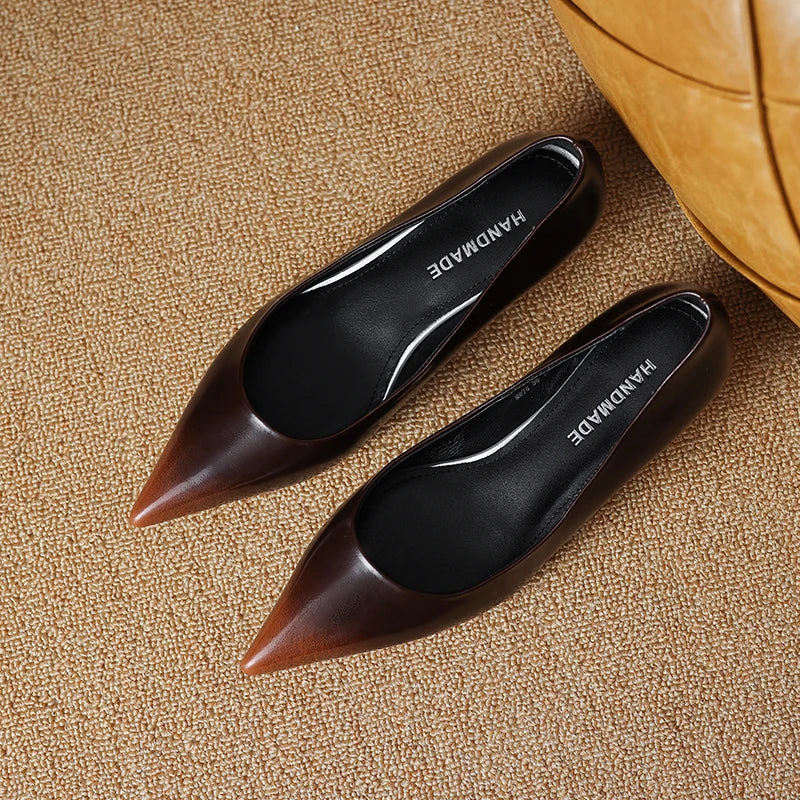 QUTAA 2025 Fashion Women Pumps Shoes Wedge High Heels Pointed Toe Genuine leather Slip-On Office Shoes Dress 34-42