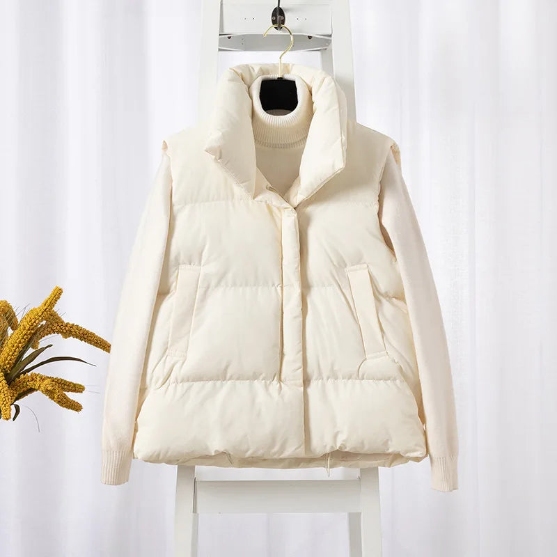 Women Zippered Cotton Vest Winter Autumn Sleeveless Waistcoat Jacket Vintage