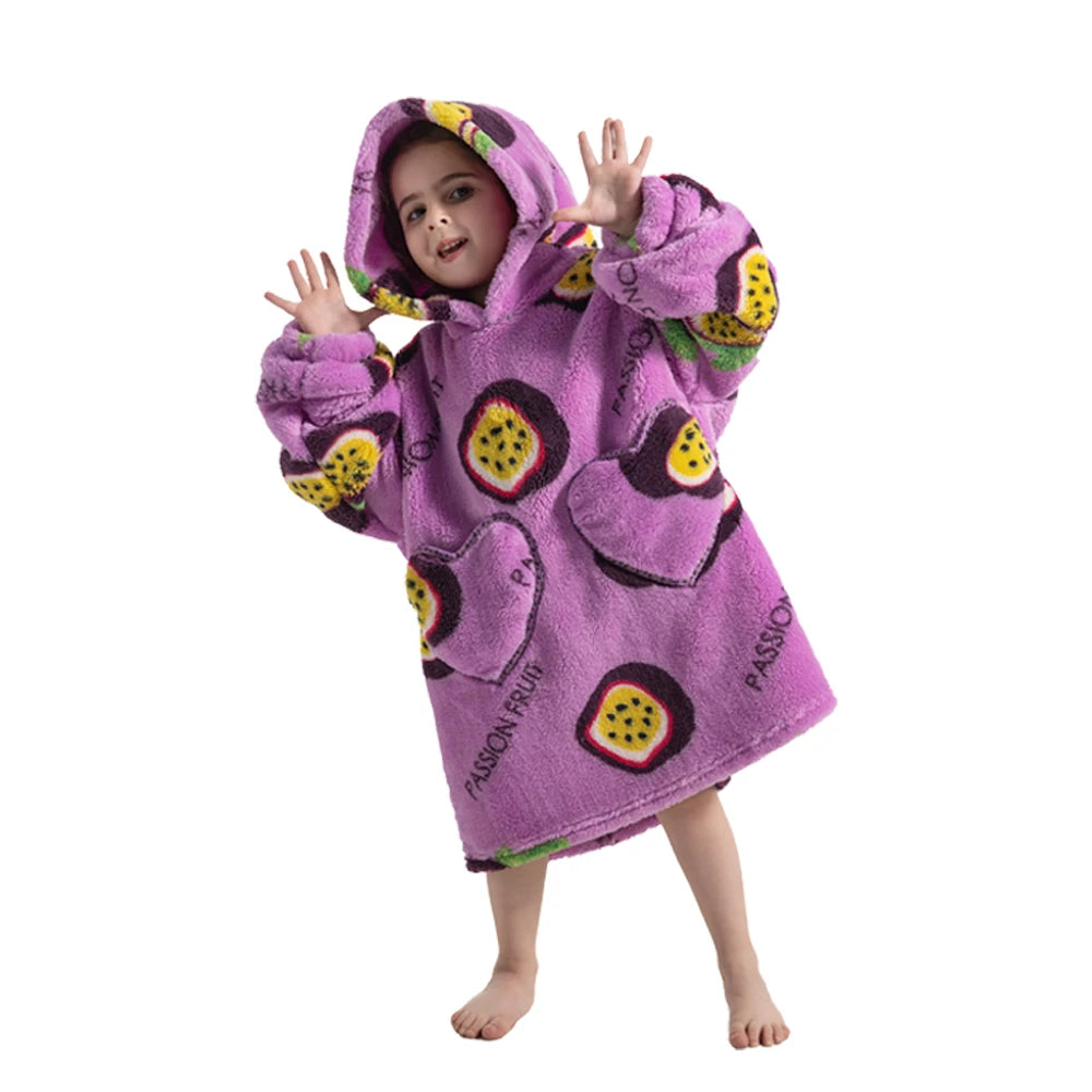 Girls Winter Clothes Flannel Thick Hoodies Super Warm Children's Sweaters Kids Hooded Loose Clothing Homewear Wearable Blankets