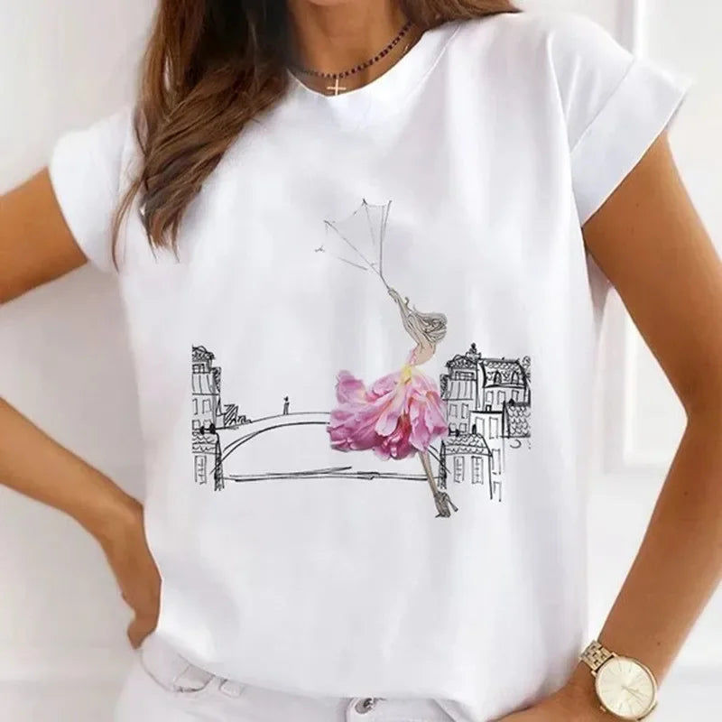 African Women's New Fashion City Girl Half Sleeve Basic Cute Clothes T-shirt Graphic T Shirts Y2k Tops Harajuku Vintage Tee