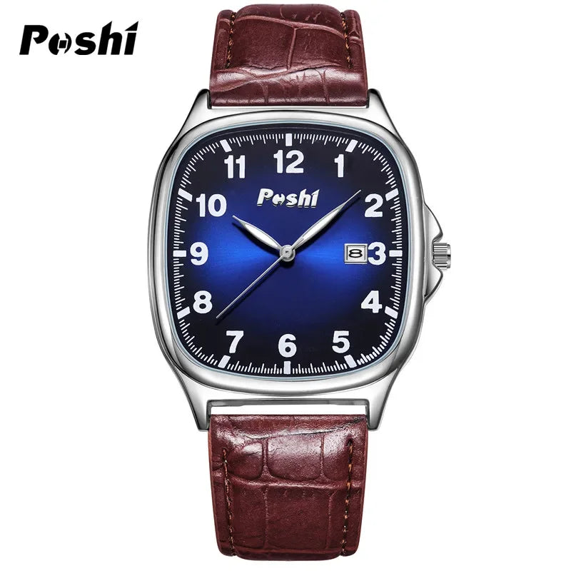 POSHI Men's Quartz Watches Leather Strap Casual Men Wristwatch Waterproof Date Luminous Luxury Business Watch for Man Male Gifts