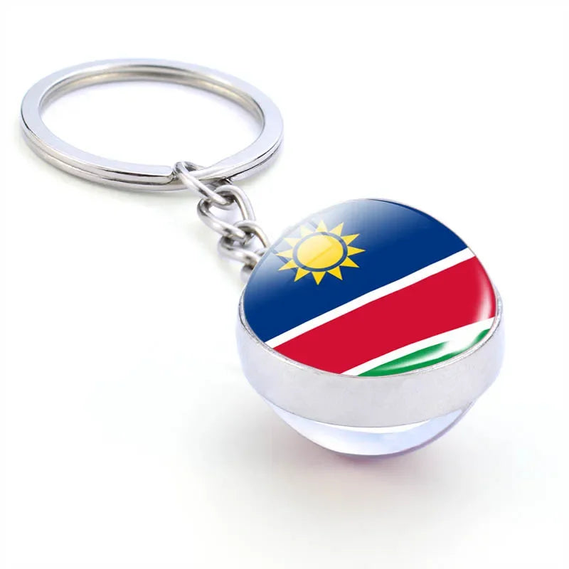 Africa National Flag Keychain  Nigeria South Africa Keyrings Crystal Ball Jewelry Fashion Double Side Glass Ball Men Women Gift