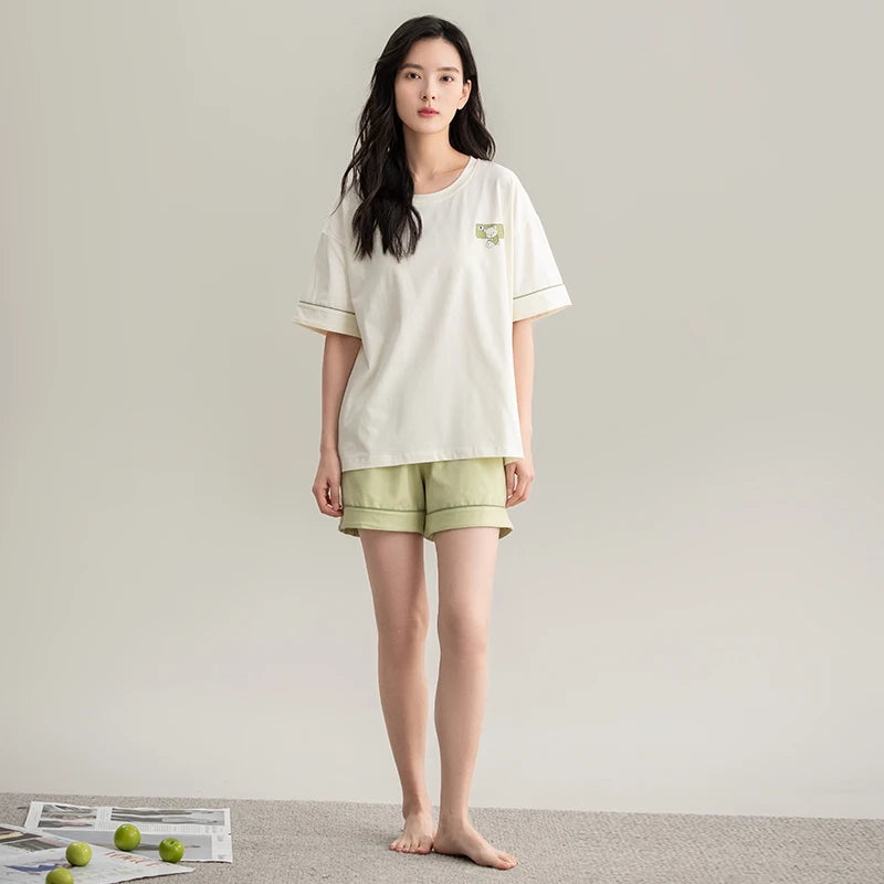 Couple Pajamas Set Summer Short-Sleeved Sleepwear 100% Cotton Men and Women Pyjamas